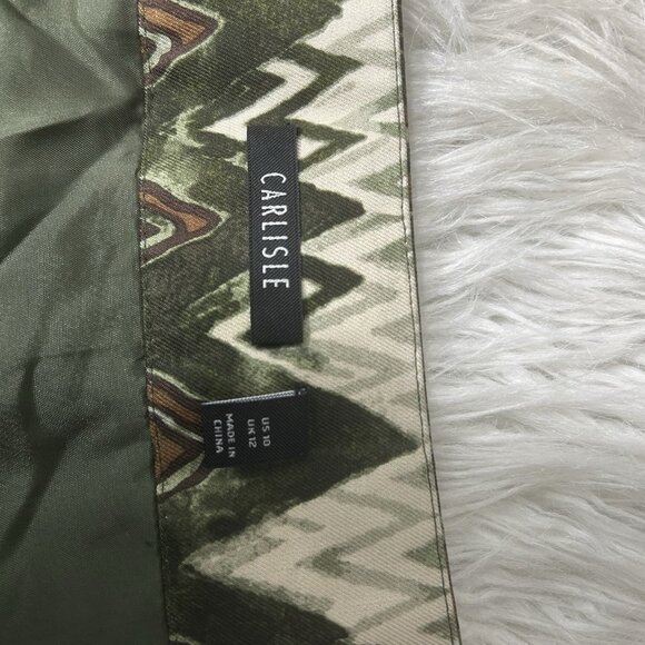 Carlisle Green Pleated Skirt Chevron Silk Wool 10 Forest Festival Boho Colorful - Picture 6 of 10